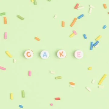 CAKE beads text typography on green Stock Photos