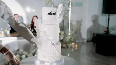 Cake being rolled out at a wedding event at a banquet Stock Footage 300003279