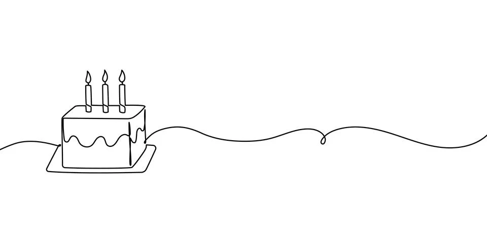 Cake birthday line continuous drawing art anniversary vector outline simple Illustrazione stock