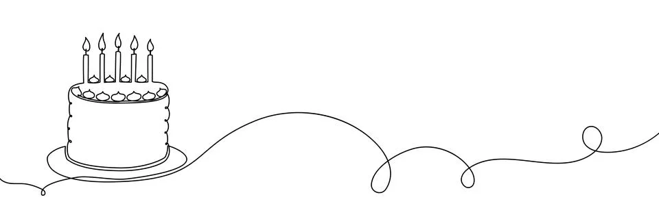 Cake birthday line continuous drawing art anniversary outline simple vector Illustrazione stock