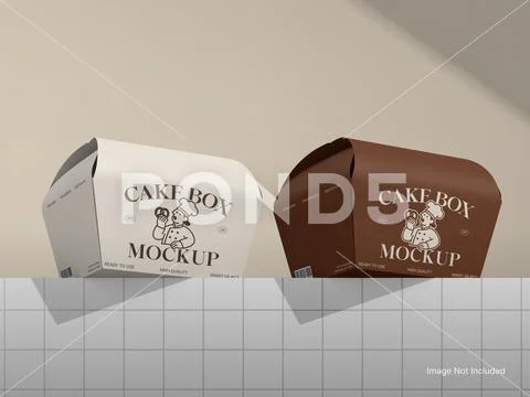 Cake Box Mockup Packaging Design 3D Rendering on a Table PSD Template
