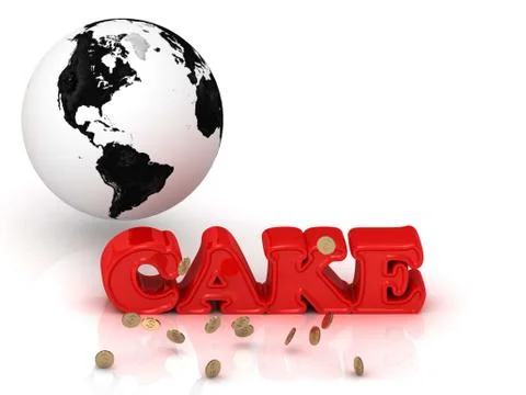 CAKE bright color letters, black and white Earth on a white background Stock Illustration