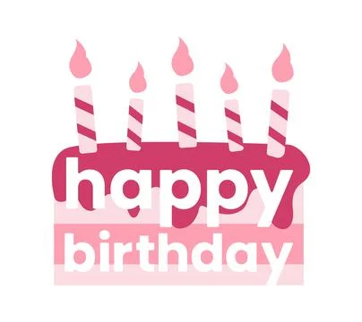 Cake burning striped Candles, text Happy Birthday. Holiday greeting Card. Sweet Stock Illustration