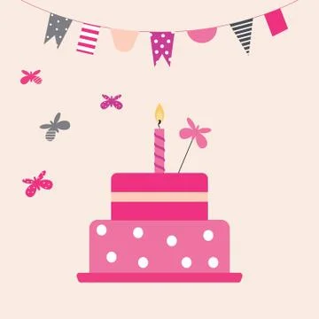 Cake with butterflies Stock Illustration