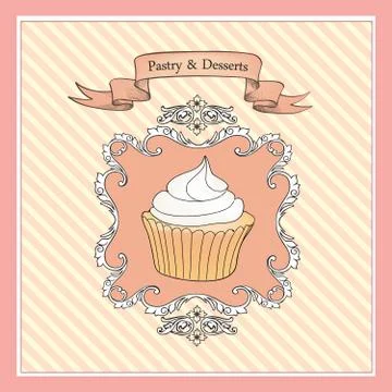 Cake. Cafe Menu Background. Bakery Label. Sweet, Dessert Stock Illustration