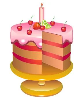Cake on a cake stand. Cake cut without one piece - full color stock illustration Illustrazione stock