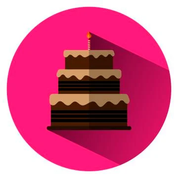 Cake with a candle in a flat design Stock Illustration