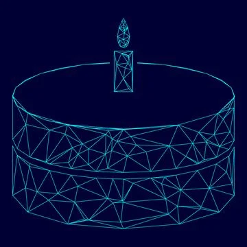 Cake with candle low poly triangulation triangulated polygonal electric cyan  Stock Illustration
