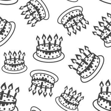 Cake with candle seamless pattern background. Business flat vector illustrati Stock Illustration