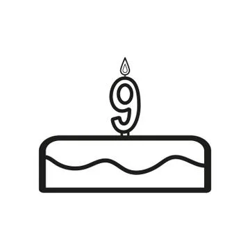 Cake with candles in the form of number 9 icon Stock Illustration