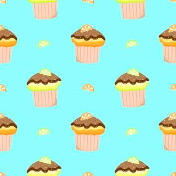 Cake  cartoon seamless vector pattern Stock Illustration