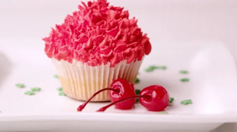 Cake with cherries, dessert Stock Footage 33602582