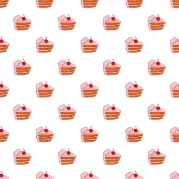 Cake with cherries pattern, cartoon style Stock Illustration