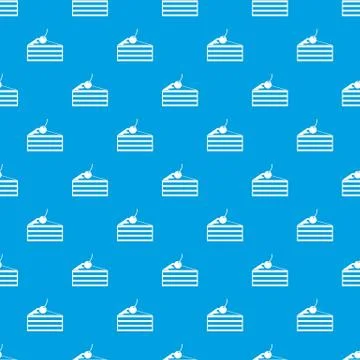 Cake with cherries pattern seamless blue Stock Illustration