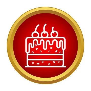 Cake with cherries on red button icon Stock Illustration