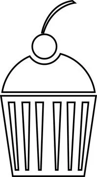 Cake with a cherry contour. Vector black and white illustration. Stock Illustration