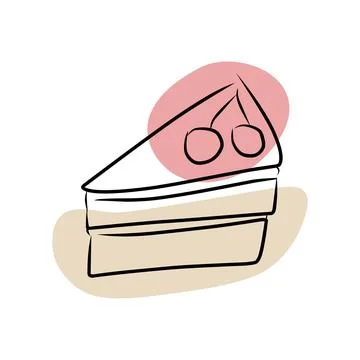 Cake with cherry, hand drawn sketch, vector. Illustrazione stock