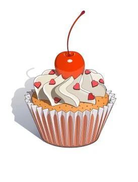 Cake with cherry Stock Illustration