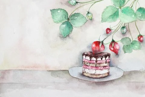 Cake with cherry Stock Illustration
