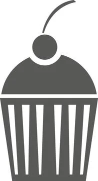 Cake with a cherry. Vector black and white illustration. Stock Illustration