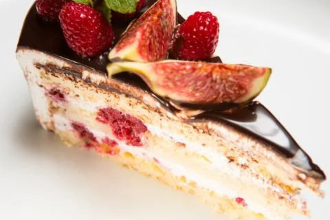 Cake with chocolate, fig and raspberry Fotos de archivo