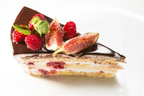 Cake with chocolate, fig and raspberry Stockfoto's