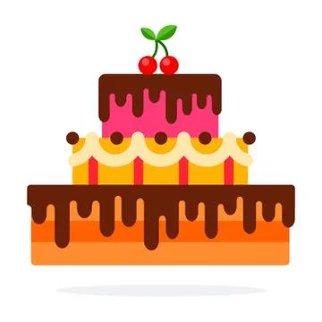 Cake with chocolate vector flat material design isolated object on white Stock Illustration