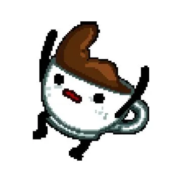 Cake coffee mug character pixel art vector illustration Stock Illustration
