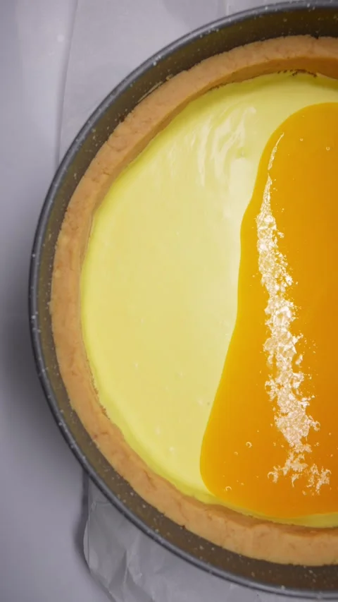 The cake is covered with caramel glaze Stock Footage 255439173