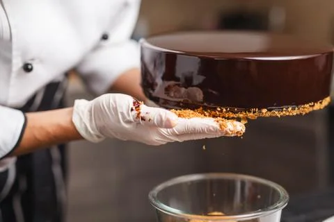 Cake covered in chocolate Stock Photos