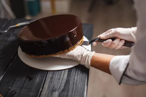 Cake covered in chocolate Stock Photos
