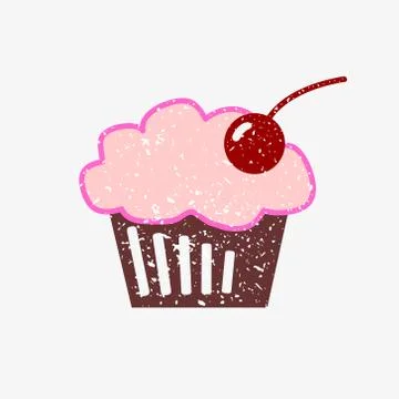 Cake with cream and a cherry, covered in a white crumb Stock Illustration