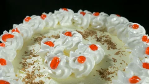 Cake with cream closeup rotates Stock Footage 87041032