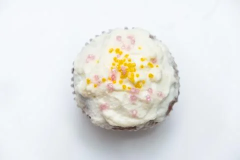 Cake. Cup cake on white table, on white background. Stock Photos