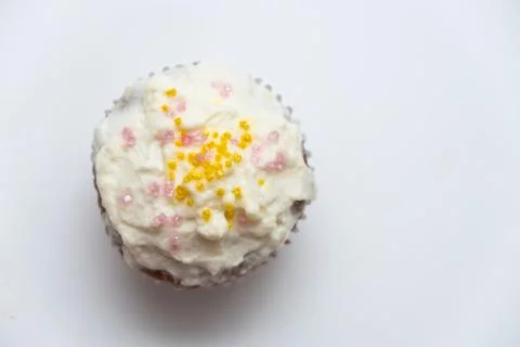Cake. Cup cake on white table, on white background. Stock Photos