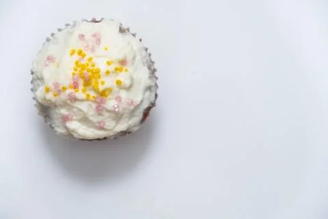 Cake. Cup cake on white table, on white background. Stock Photos