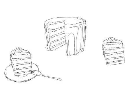 Cake cut into pieces. Vector illustration in doodle style isolated on white.. Stock Illustration