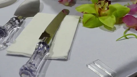 Cake Cutting Knife and Fork - Slide Stock Footage 73215095
