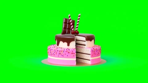 Cake Decorated With Candles, Cherries, Chocolates on Green Background Vidéo 314934994