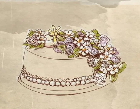 A cake decorated with flowers Stock Illustration