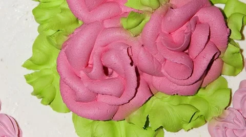 Cake decorating. Big beautiful cake with roses closeup. Stock Footage 63175152