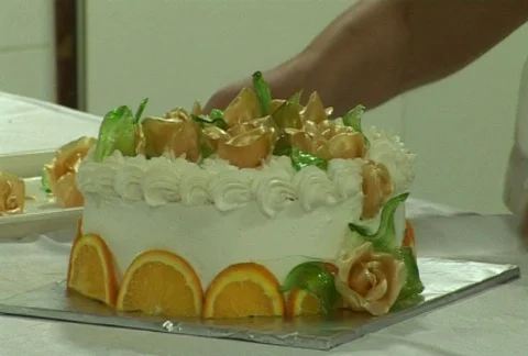 Cake decoration in restaurant Stock Footage 619760