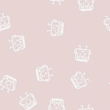 Cake dessert character line vector seamless pattern Stock Illustration