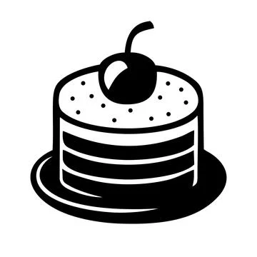 Cake dessert with cherry black icon, sweet food. Simple delicious symbol. Sweet 스톡 일러스트