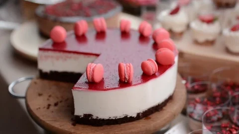 Cake Desserts with fruits, mousse, biscuits Stock Footage 77975232