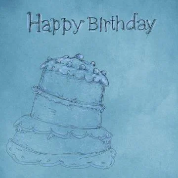 A cake drawn over colored background with birthday writing Stock Illustration