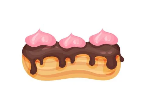 Cake eclair with chocolate icing. Vector illustration on white background. Illustrazione stock