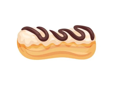 Cake eclair with white icing. Vector illustration on white background. Illustrazione stock