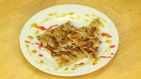 Cake with figs and bananas Stock Footage 45740186