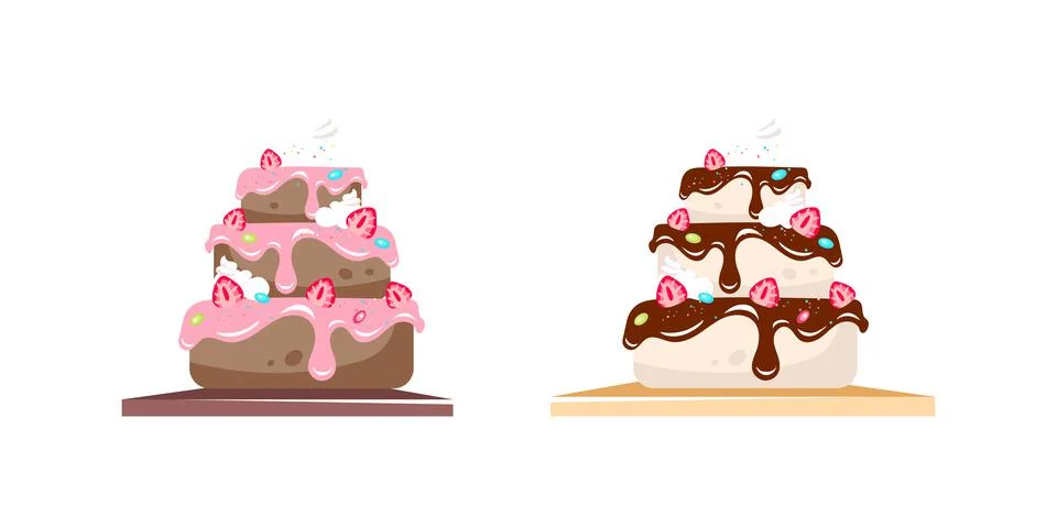 Cake flat color vector objects set Illustrazione stock